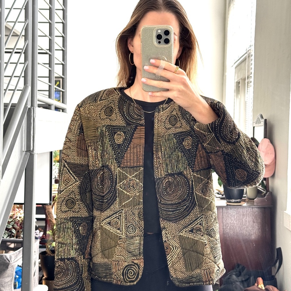 Vintage Geometric Patterned Quilted Jacket - Picture 2 of 8